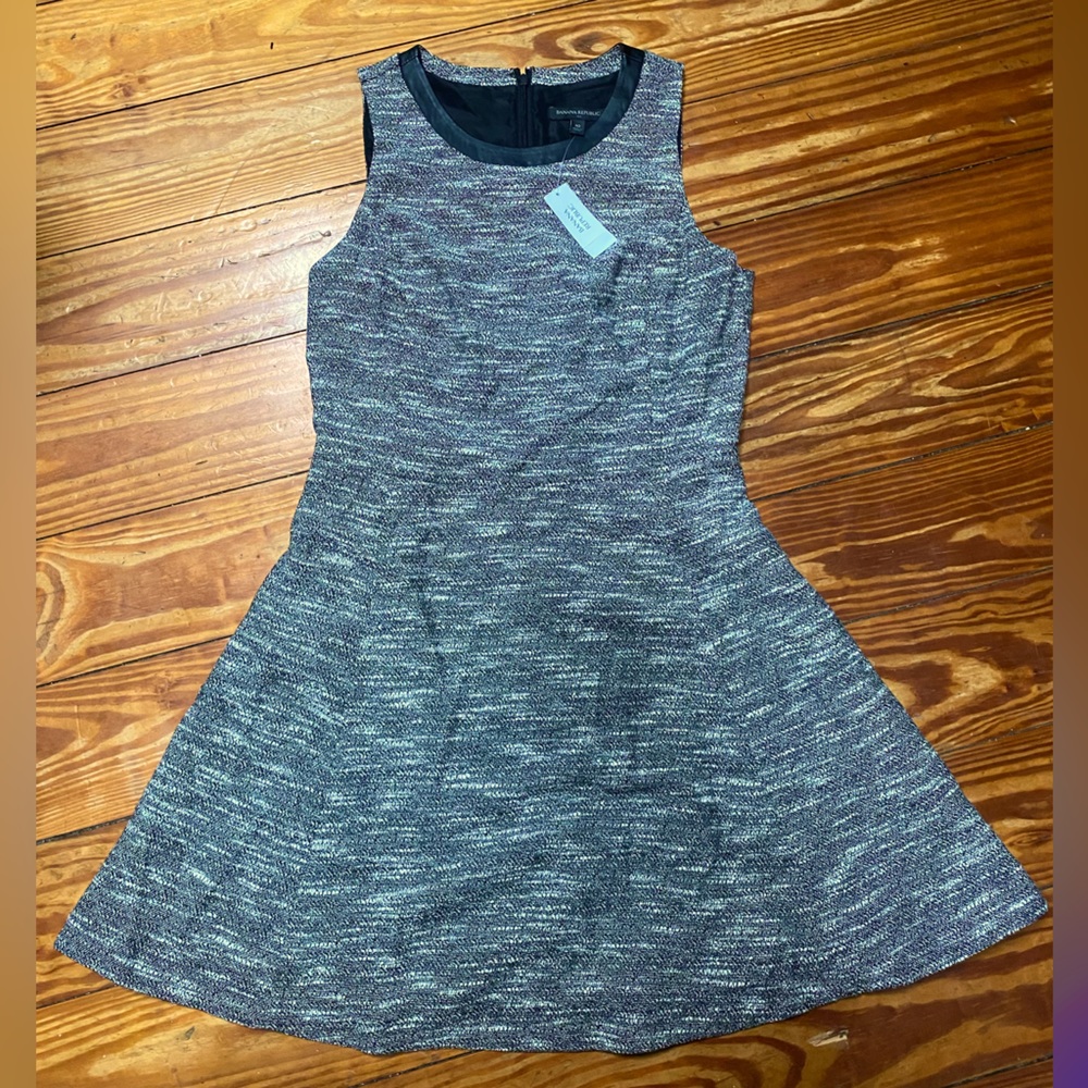 NWT! Banana Republic Twill Dress with Leather Lined Collar